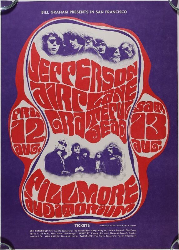 1966 BG-23 Jefferson Airplane Grateful Dead Fillmore Auditorium RP3 Poster Near Mint 89