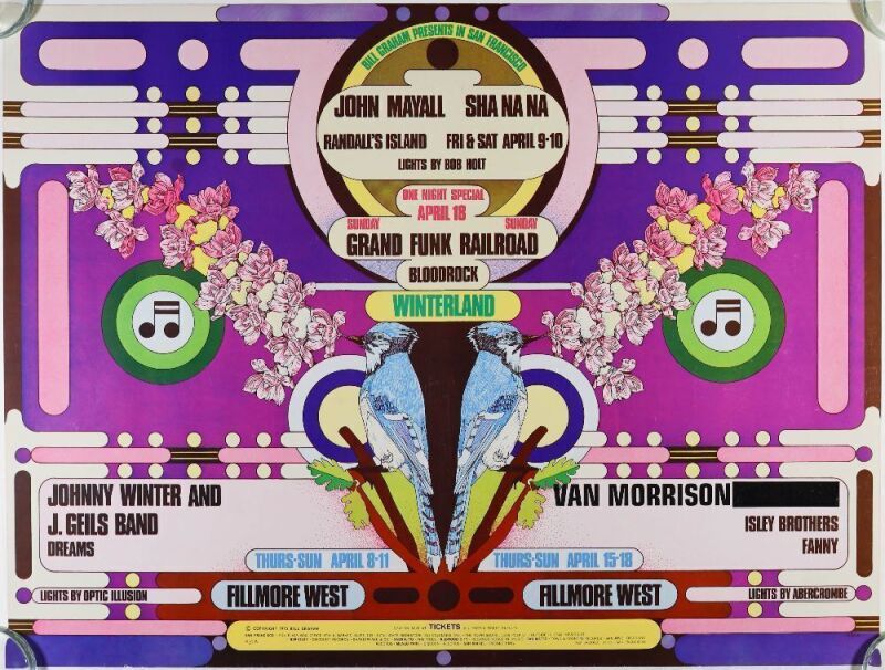 1971 BG-276-B Van Morrison John Mayall Johnny Winter Fillmore West & Winterland Poster Excellent 75