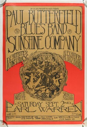 1968 Paul Butterfield Blues Band Earl Warren Fairgrounds Santa Barbara Poster Excellent 75