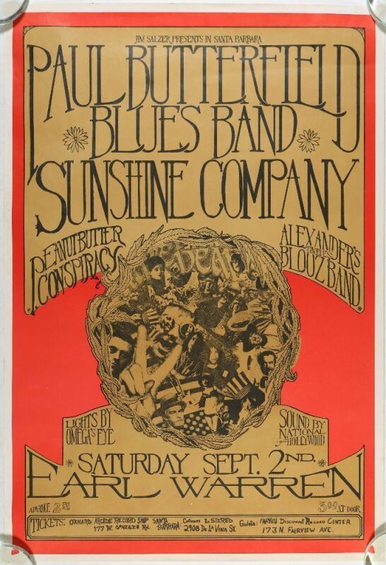 1968 Paul Butterfield Blues Band Earl Warren Fairgrounds Santa Barbara Poster Excellent 75