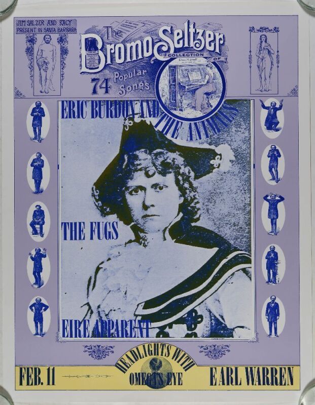 1968 Eric Burdon and the Animals The Fugs Earl Warren Santa Barbara RP2 Poster Near Mint 81