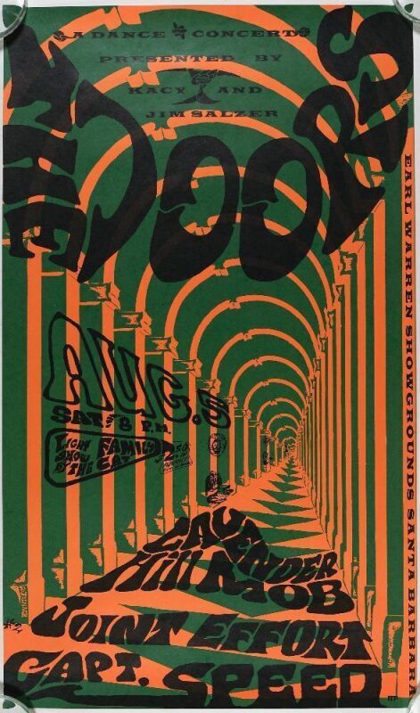 1967 AOR-3.38 The Doors Earl Warren Showgrounds Santa Barbara RP3 Poster Near Mint 87