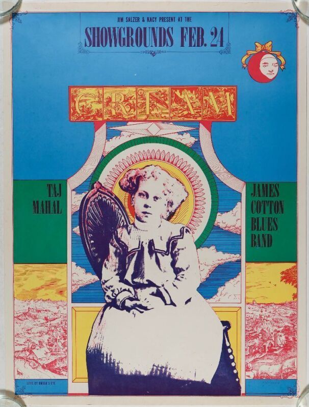 1968 Cream Taj Mahal James Cotton Earl Warren Santa Barbara RP2 Poster Excellent 77