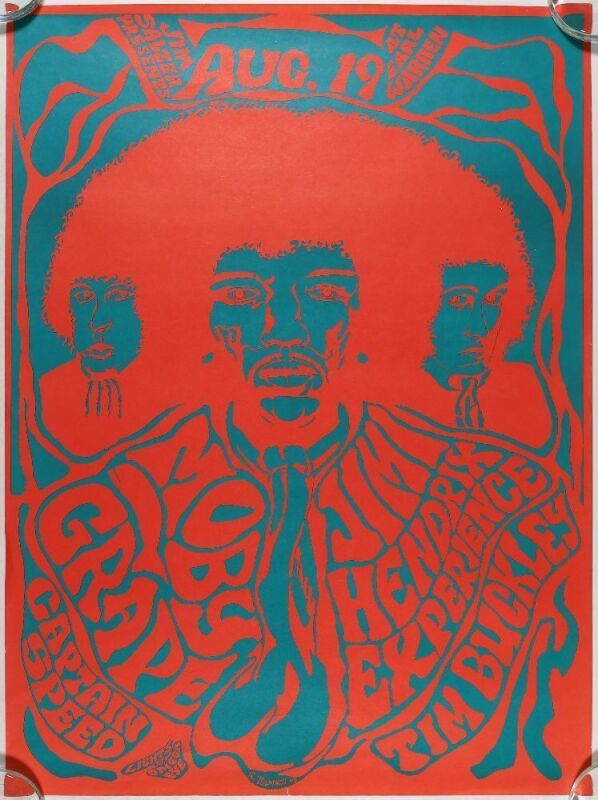 1967 AOR-3.40 Jimi Hendrix Experience Earl Warren Santa Barbara RP2 Poster Excellent 77
