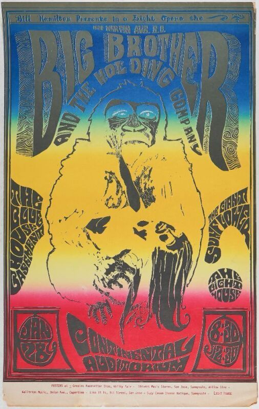 1967 Big Brother & The Holding Company Janis Joplin Continental Auditorium Santa Clara Poster Extra Fine 65