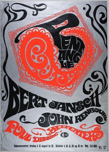 1967 Pentangle Bert Jansch John Renbourn Falkonercentret Copenhagen Poster Extra Fine 65