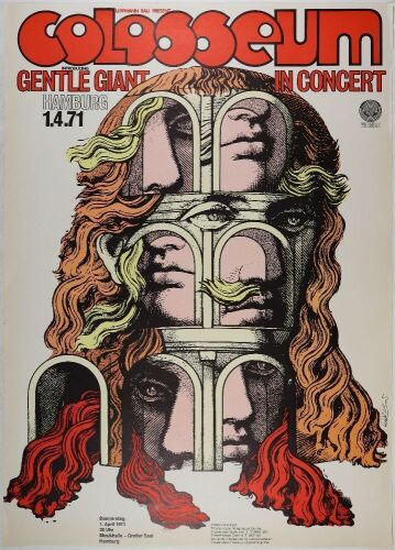 1971 Gunther Kieser Colosseum Gentle Giant Musikhalle Hamburg Germany Signed Kieser Poster Excellent 77