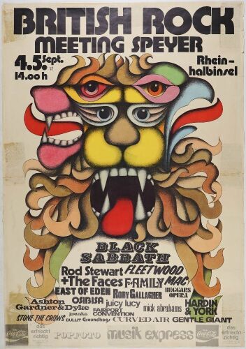 1971 Black Sabbath Rod Stewart and The Faces Fleetwood Mac British Rock Meeting Rhein-Halbinsel Germany Poster Extra Fine 63