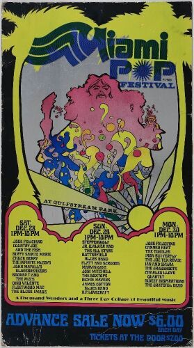 1968 The Grateful Dead Chuck Berry Fleetwood Mac The Miami Pop Festival Gulfstream Park Poster Extra Fine 65