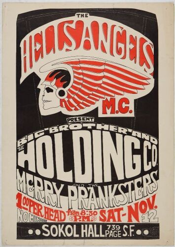1966 AOR-2.247 Hells Angels Dance Big Brother & The Holding Company The Merry Pranksters Sokol Hall Poster Extra Fine 65