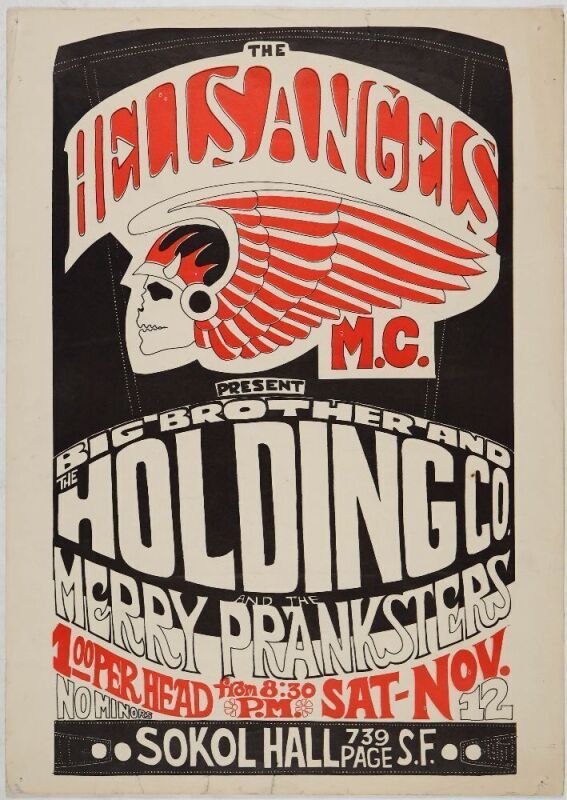 1966 AOR-2.247 Hells Angels Dance Big Brother & The Holding Company The Merry Pranksters Sokol Hall Poster Extra Fine 65