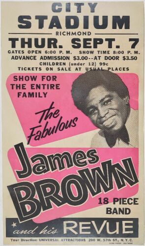 1967 James Brown City Stadium Richmond Globe Cardboard Poster Extra Fine 67 Restored