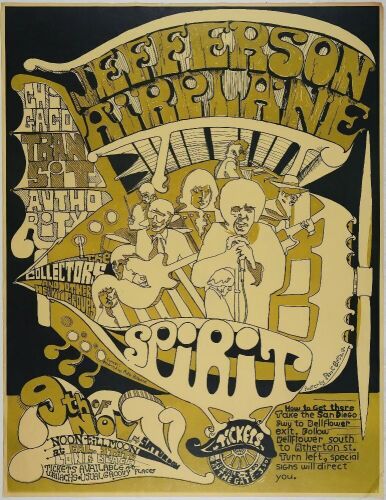1968 Jefferson Airplane Spirit Chicago Transit Authority Cal State Long Beach Poster Excellent 75