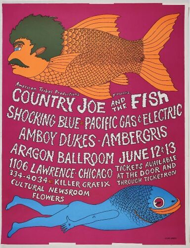 1970 AOR-4.208 Country Joe & The Fish Aragon Ballroom Chicago Printer's Proof Poster Excellent 79
