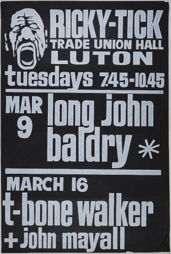 1965 John Mayall Long John Baldry The Ricky Tick Trade Union Hall Luton Poster Extra Fine 67