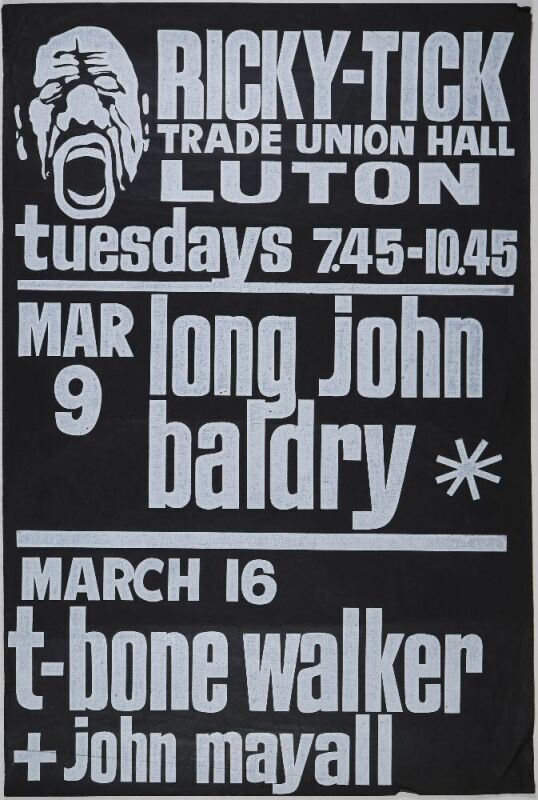 1965 John Mayall Long John Baldry The Ricky Tick Trade Union Hall Luton Poster Extra Fine 67