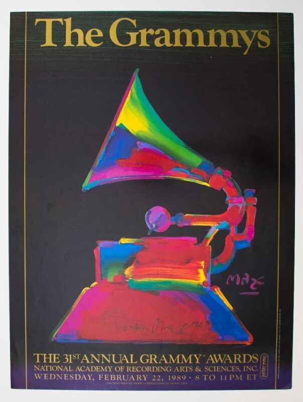 1989 Peter Max CBS The 31st Annual Grammy Awards Signed Max Poster Near Mint 83