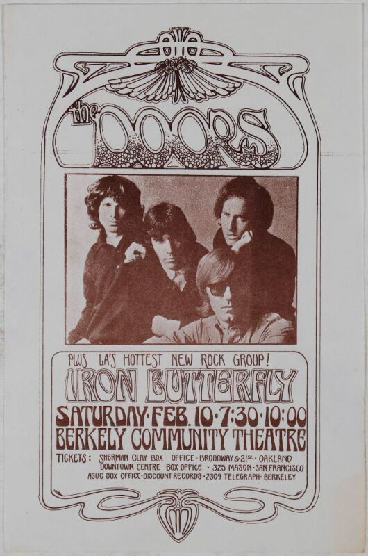 1968 The Doors Berkeley Community Theatre Handbill Excellent 77
