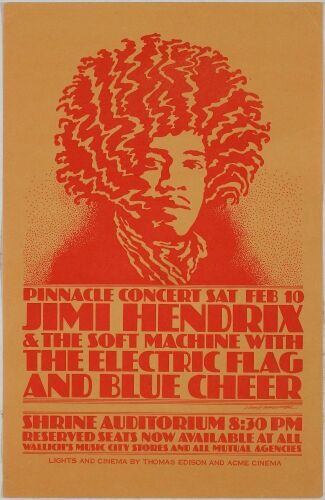 1968 AOR-3.72 Jimi Hendrix Shrine Auditorium Los Angeles Handbill Excellent 77
