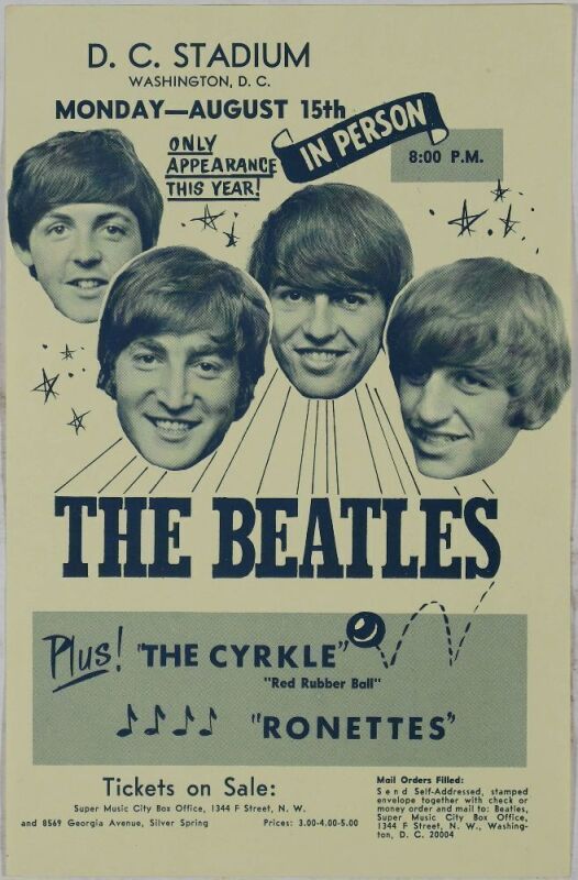 1966 The Beatles Washington DC Stadium Handbill Excellent 75