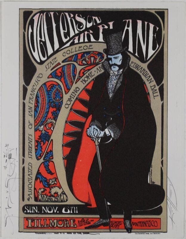 1966 AOR-2.81 Jefferson Airplane Edwardian Ball Fillmore Auditorium Signed Mouse & Kelley Handbill Excellent 79