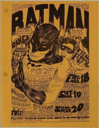 1966 BG-2 Big Brother Great Society Batman Fillmore Auditorium Handbill Extra Fine 63