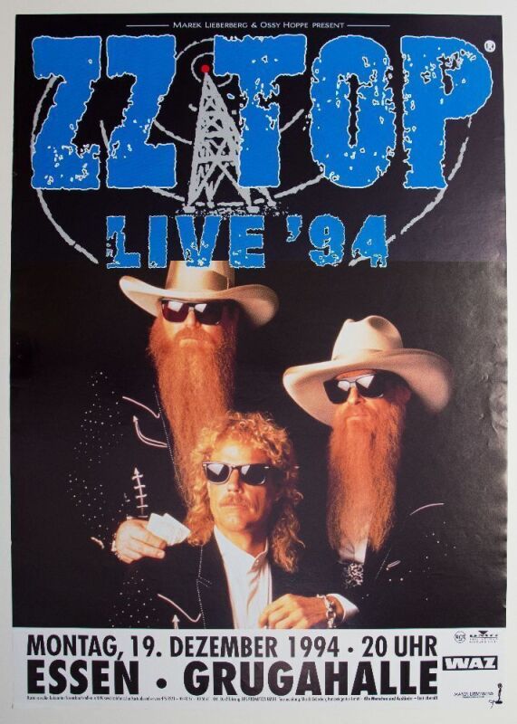 1994 ZZ Top Grugahalle Essen Germany Poster Near Mint 89