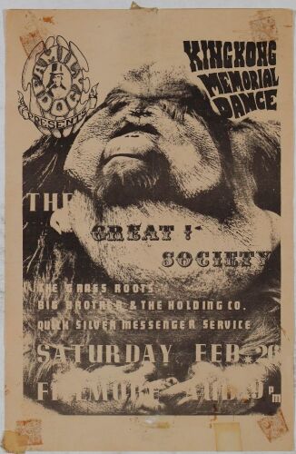 1966 FD-2 The Great Society Big Brother Fillmore Auditorium Handbill Extra Fine 61