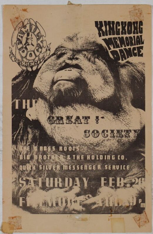 1966 FD-2 The Great Society Big Brother Fillmore Auditorium Handbill Extra Fine 61
