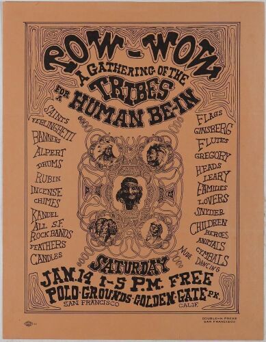 1967 AOR-2.216 The Human Be In Gathering of the Tribes Golden Gate Park Handbill Excellent 75
