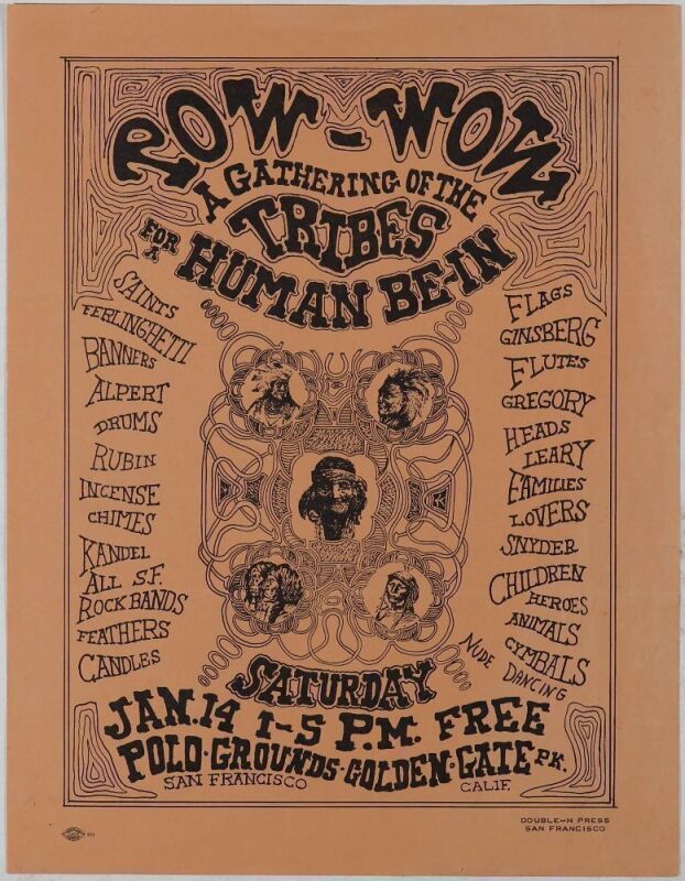 1967 AOR-2.216 The Human Be In Gathering of the Tribes Golden Gate Park Handbill Excellent 75