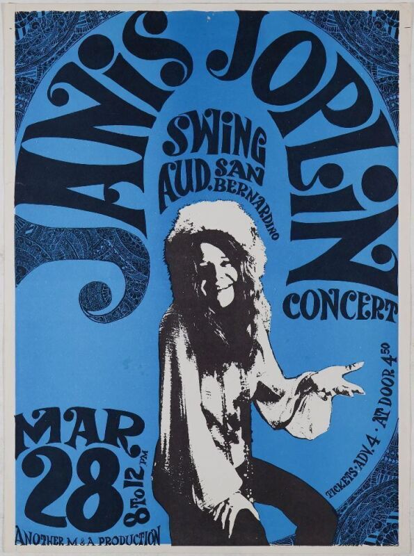 1969 Janis Joplin Swing Auditorium San Bernardino Poster Extra Fine 69