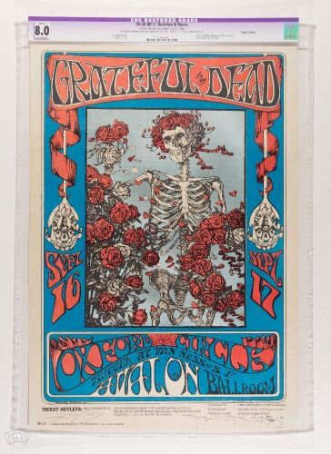 1966 FD-26 Grateful Dead Avalon Ballroom RP3 Signed Kelley & Mouse Poster CGC 8.0 RESTORED