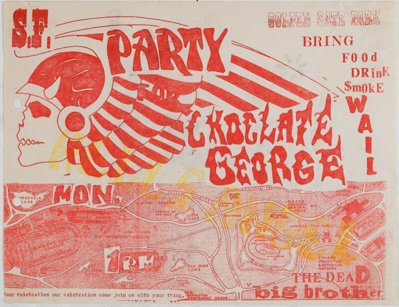 1967 AOR-2.251 Grateful Dead Big Brother Party for Chocolate George Hells Angels Golden Gate Park Handbill Extra Fine 65