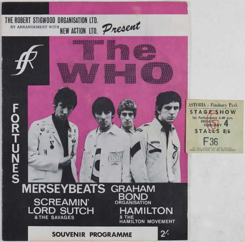 1966 The Who Astoria London Souvenir Program and Ticket Stub Extra Fine 69
