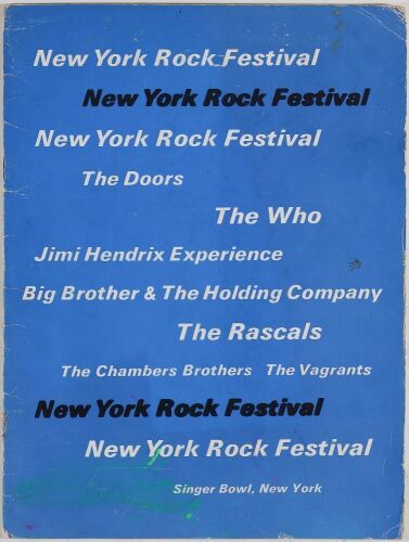 1968 Jimi Hendrix The Doors The Who New York Rock Festival The Singer Bowl Program Extra Fine 63