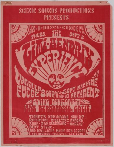 1968 Jimi Hendrix Experience Vanilla Fudge The Swing Auditorium San Bernardino Flyer Extra Fine 63