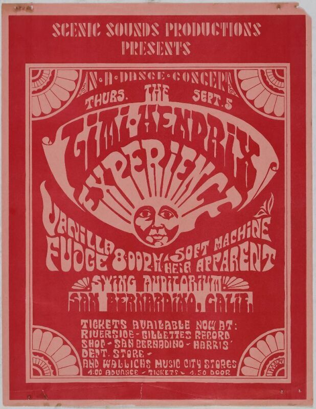 1968 Jimi Hendrix Experience Vanilla Fudge The Swing Auditorium San Bernardino Flyer Extra Fine 63