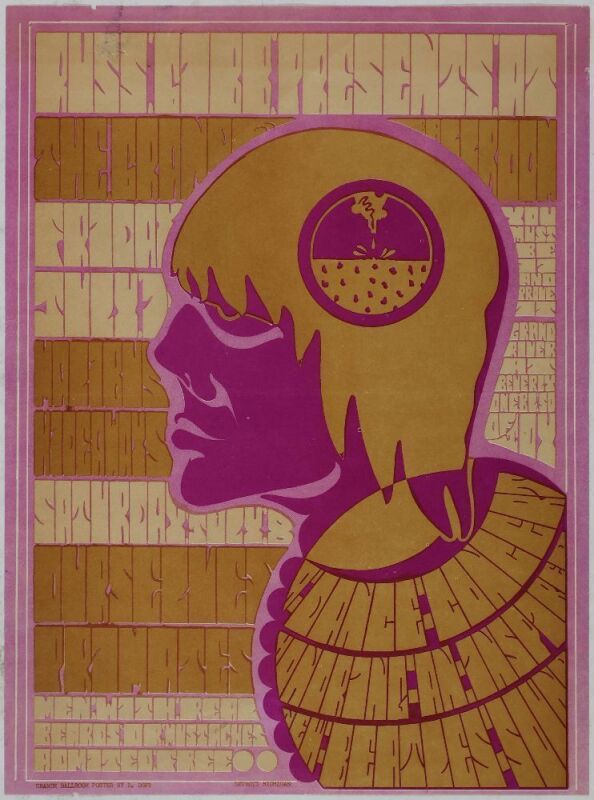 1967 G/G-670707 Malibus Hideaways Ourselves Primates The Grande Ballroom Detroit Handbill Extra Fine 67