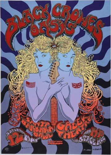 2001 EMEK The Black Crowes Santa Barbara Bowl & Greek Theatre Signed Emek Poster Mint 95