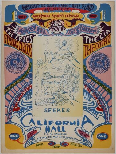 1967 Sandy Bull The Sparrow The Ancestral Spirit Festival Haight Ashbury Karmic Bail Fund Benefit California Hall Uncut Proof Poster Excellent 79