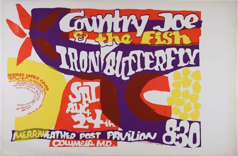 1968 AOR-3.159 Country Joe & The Fish Iron Butterfly Merriweather Post Pavilion Silkscreen Poster Extra Fine 67