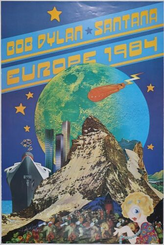 1984 David Singer Bob Dylan Santana European Tour Signed Singer Poster Excellent 79