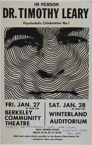 1967 Dr. Timothy Leary Berkeley Community Theatre & Winterland Cardboard Poster Extra Fine 69