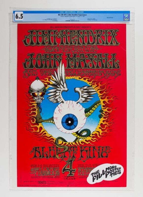 1968 BG-105 Jimi Hendrix Winterland & Fillmore Auditorium RP5 Poster CGC 6.5