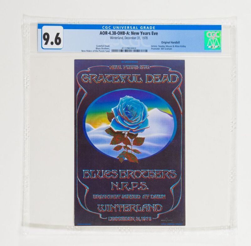 1978 AOR-4.38 Grateful Dead Winterland NYE Blue Rose Handbill CGC 9.6