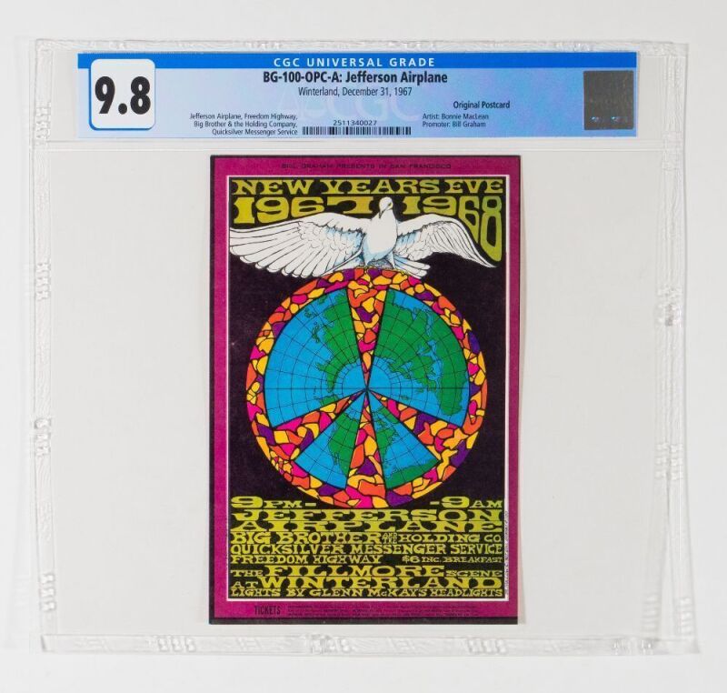 1967 BG-100 Jefferson Airplane Big Brother Janis Joplin NYE Winterland Postcard CGC 9.8