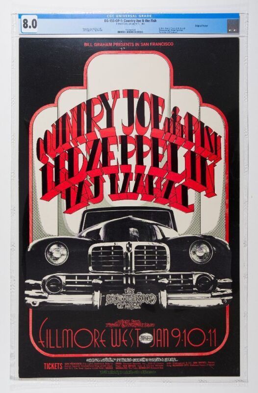 1969 BG-155 Led Zeppelin Country Joe Fillmore West Poster CGC 8.0