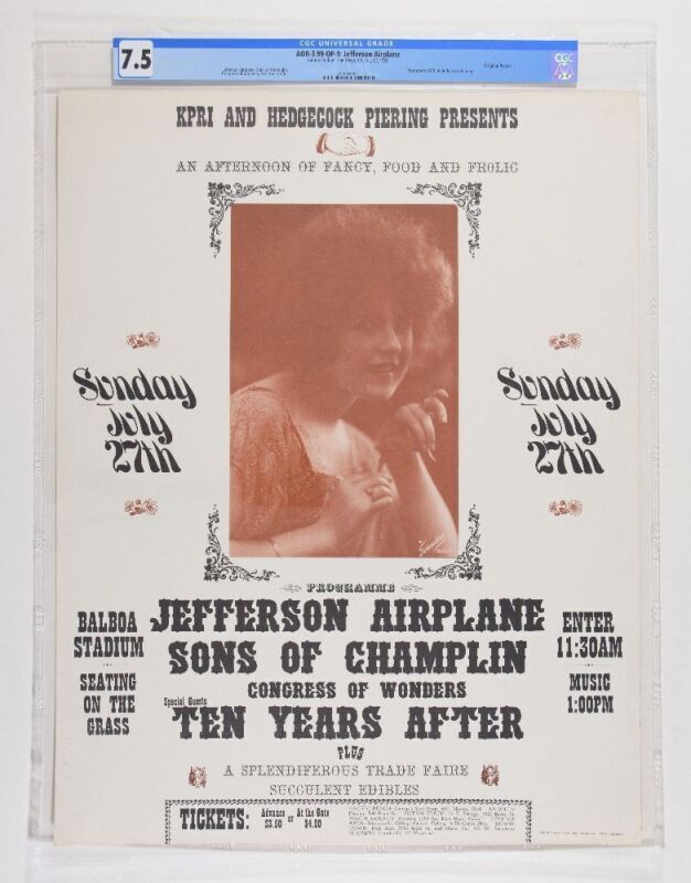 1969 AOR-3.99 Jefferson Airplane Balboa Stadium San Diego Poster CGC 7.5