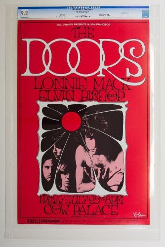 1969 BG-186 The Doors Cow Palace Signed Tuten RP2 Poster CGC 9.2